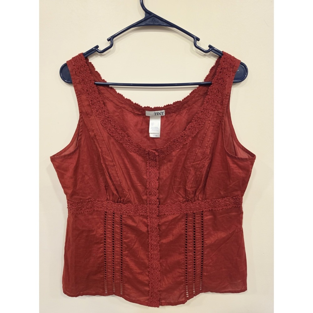 Crochet Trim Tank Top Boho Cottagecore Earthy Women's LG Cotton Folk Prairie